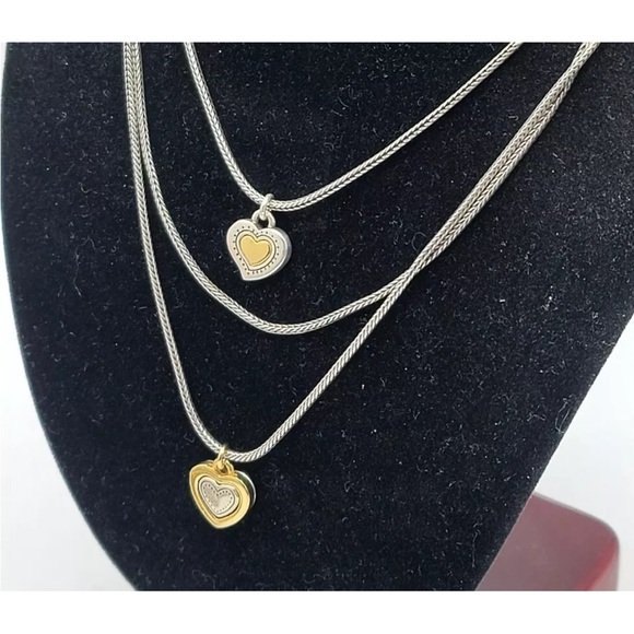 BRIGHTON Layered Necklace Choker Heart Pendants Reversible Love Fashion Jewelry - Picture 3 of 10